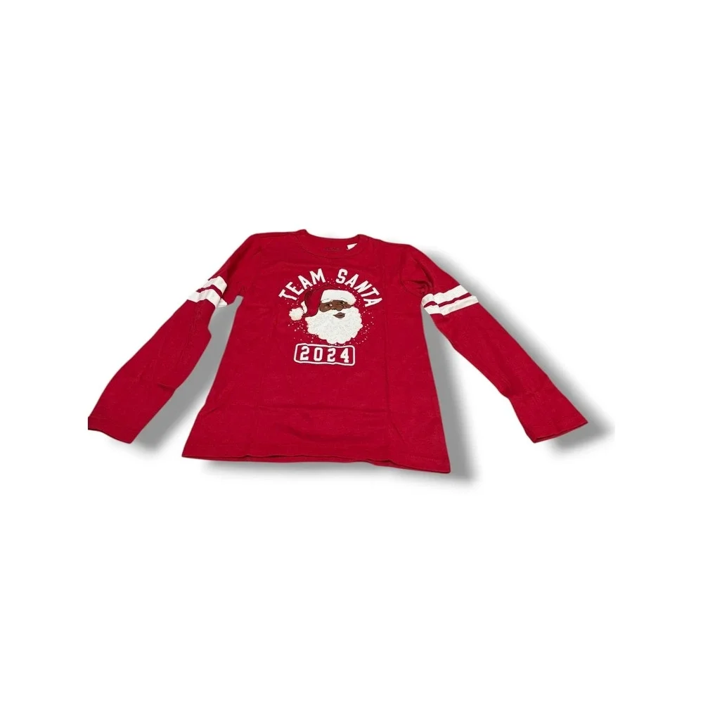 The Childrens Place Kids Red Team Santa 2024 Black Santa Long Sleeve Tee‎ S 5/6